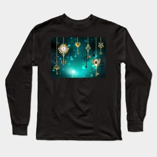 Antique Keys on Green Background ( Steampunk ) Long Sleeve T-Shirt